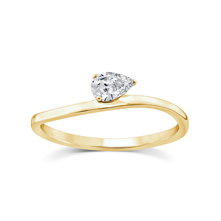 Curved Offset Pear Diamond Ring | 9k yellow gold