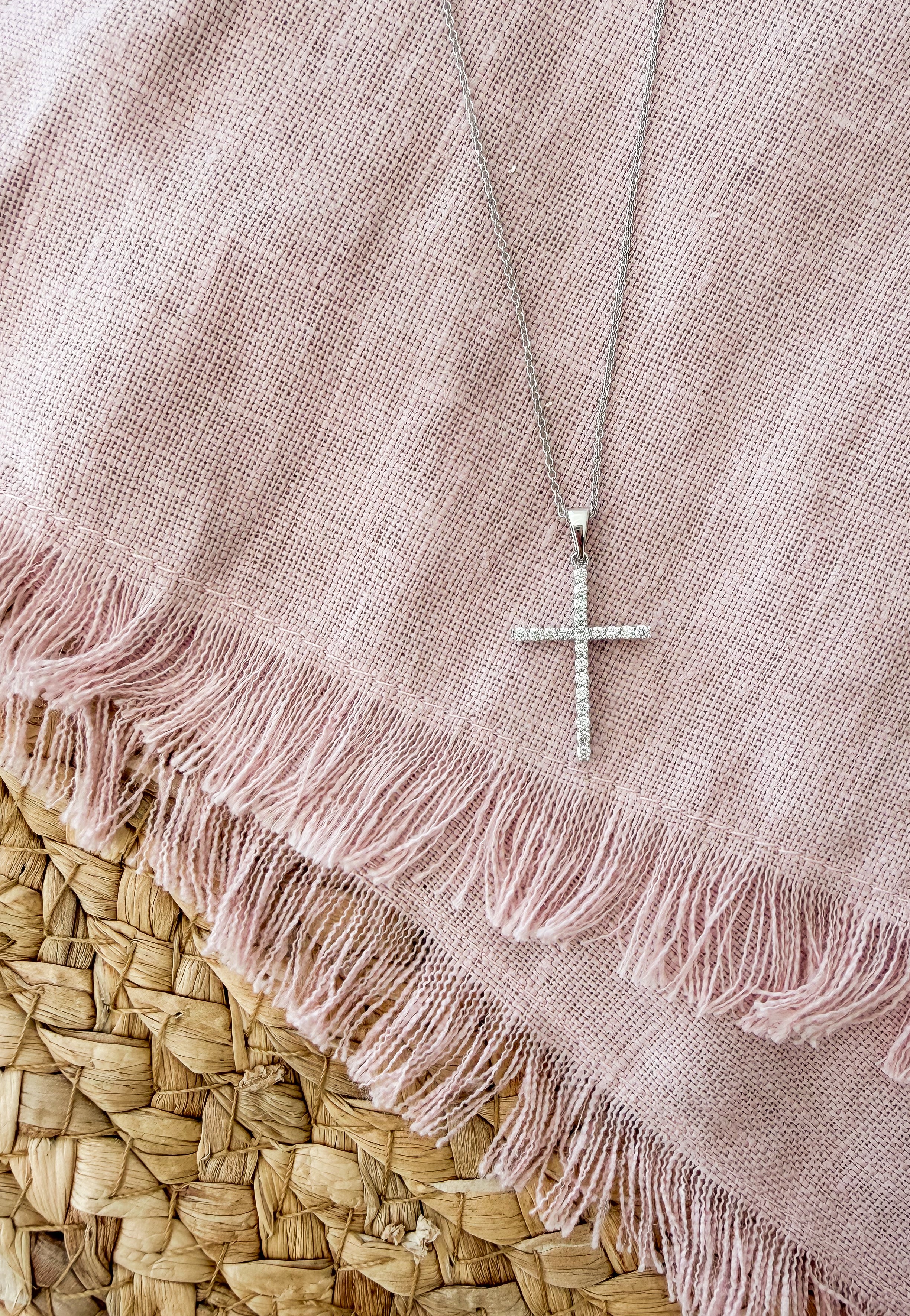 Holy Cross Diamond Necklace | 9K White Gold