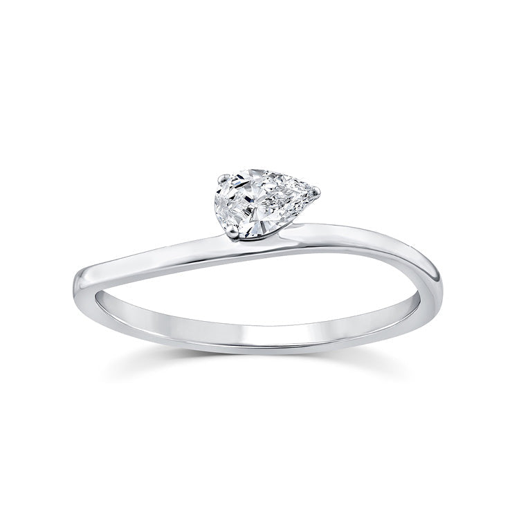 Curved Offset Pear Diamond Ring | 9k white gold