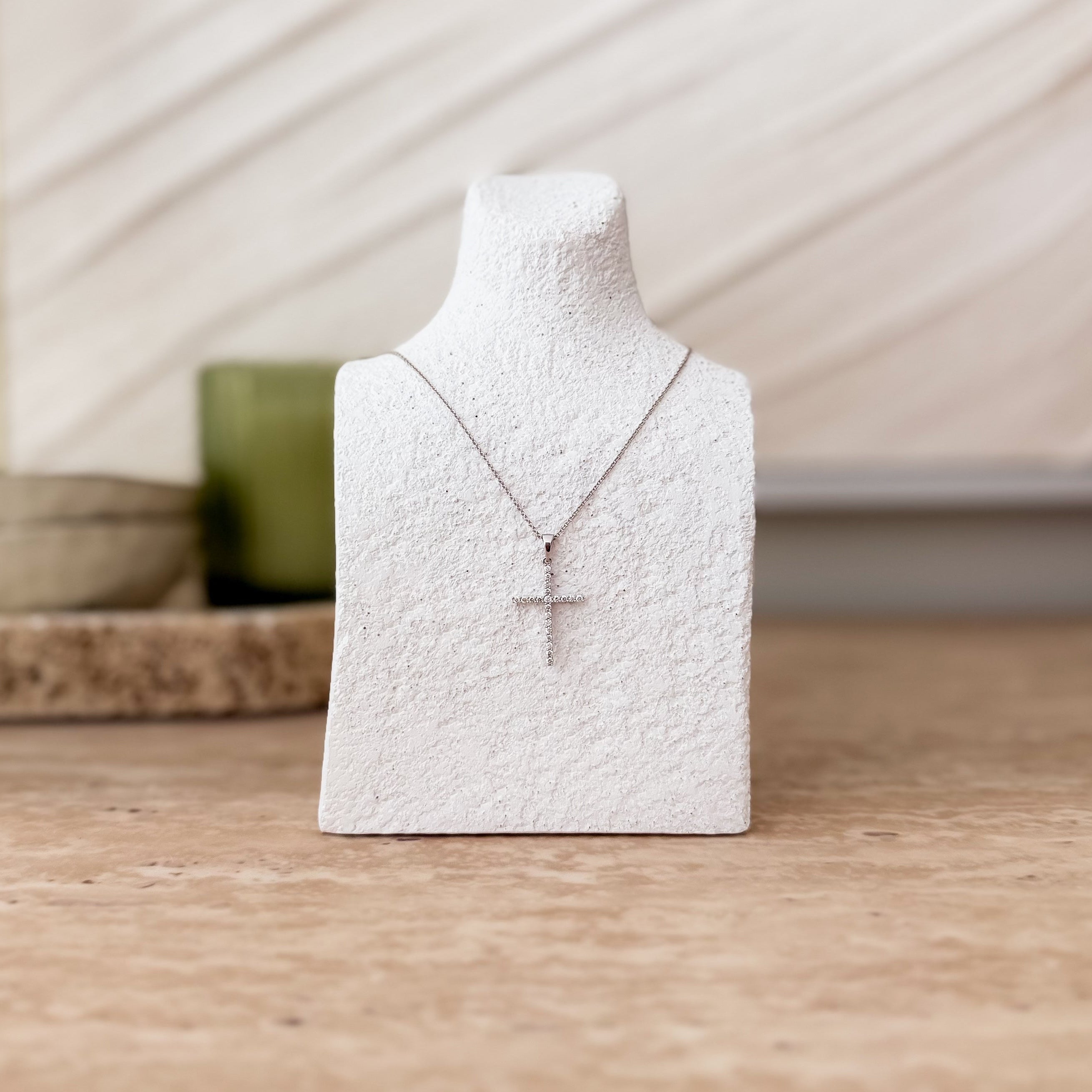 Holy Cross Diamond Necklace | 9K White Gold