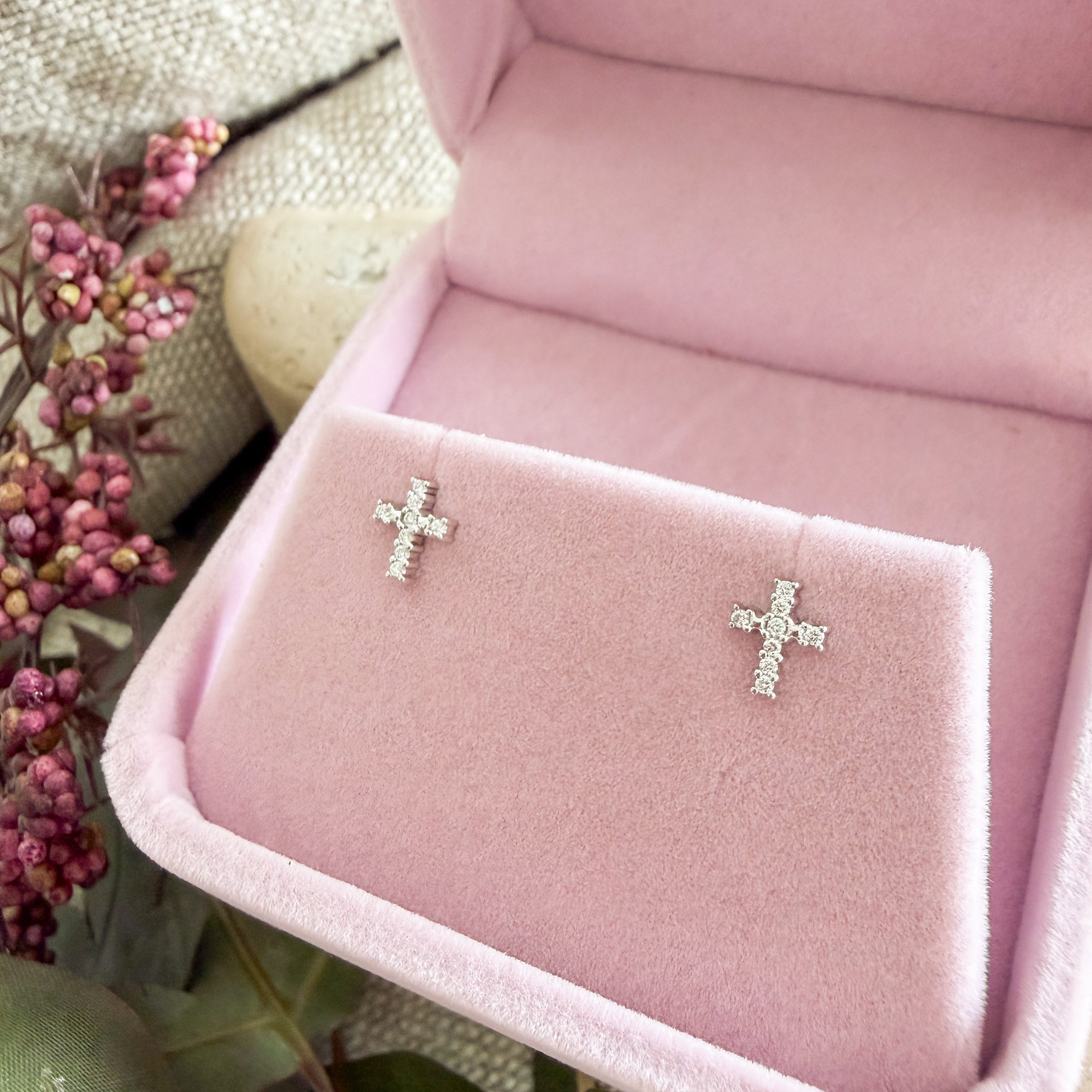 Holy Cross Diamond Earrings | 9K White Gold