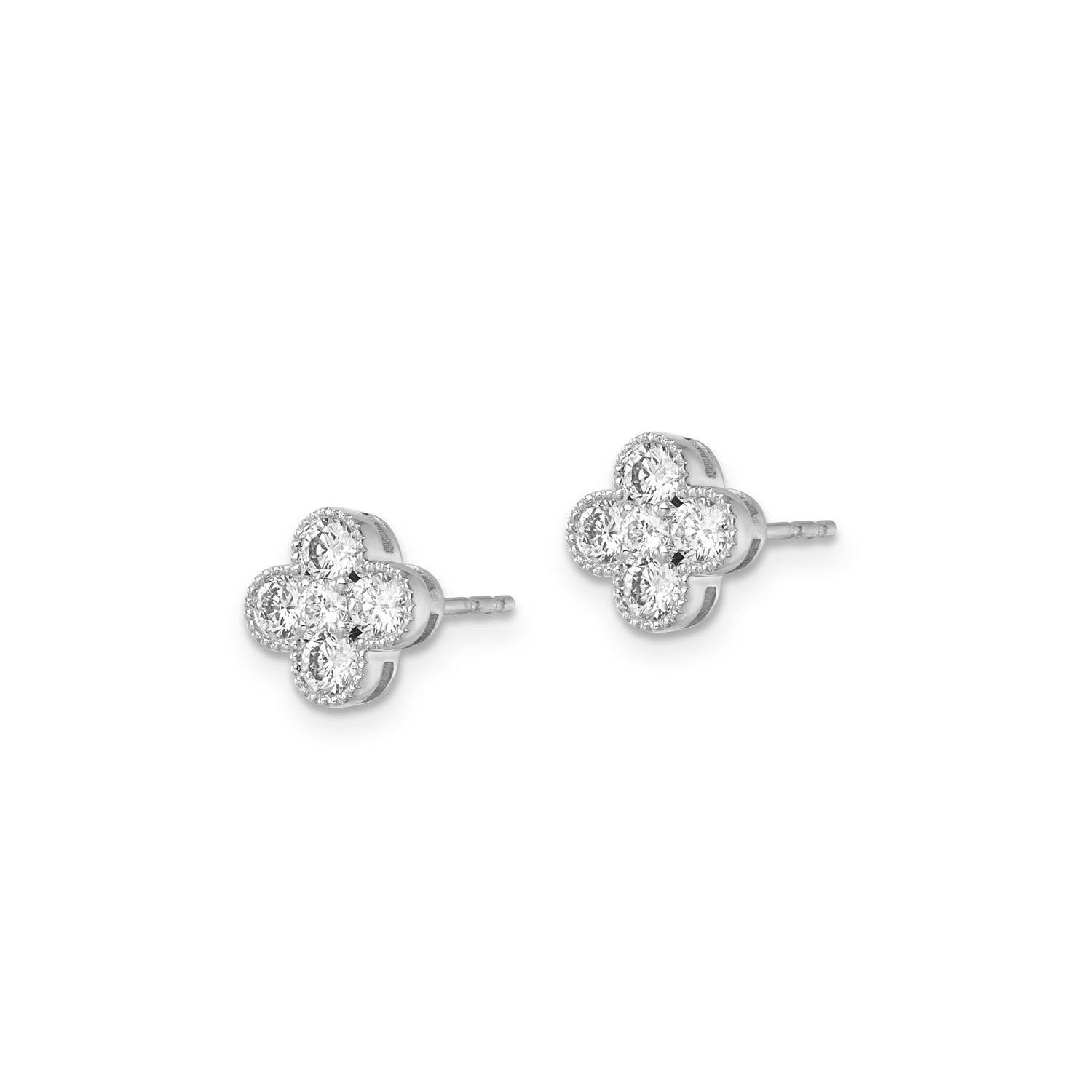 Clover Diamond Stud Earrings | White gold