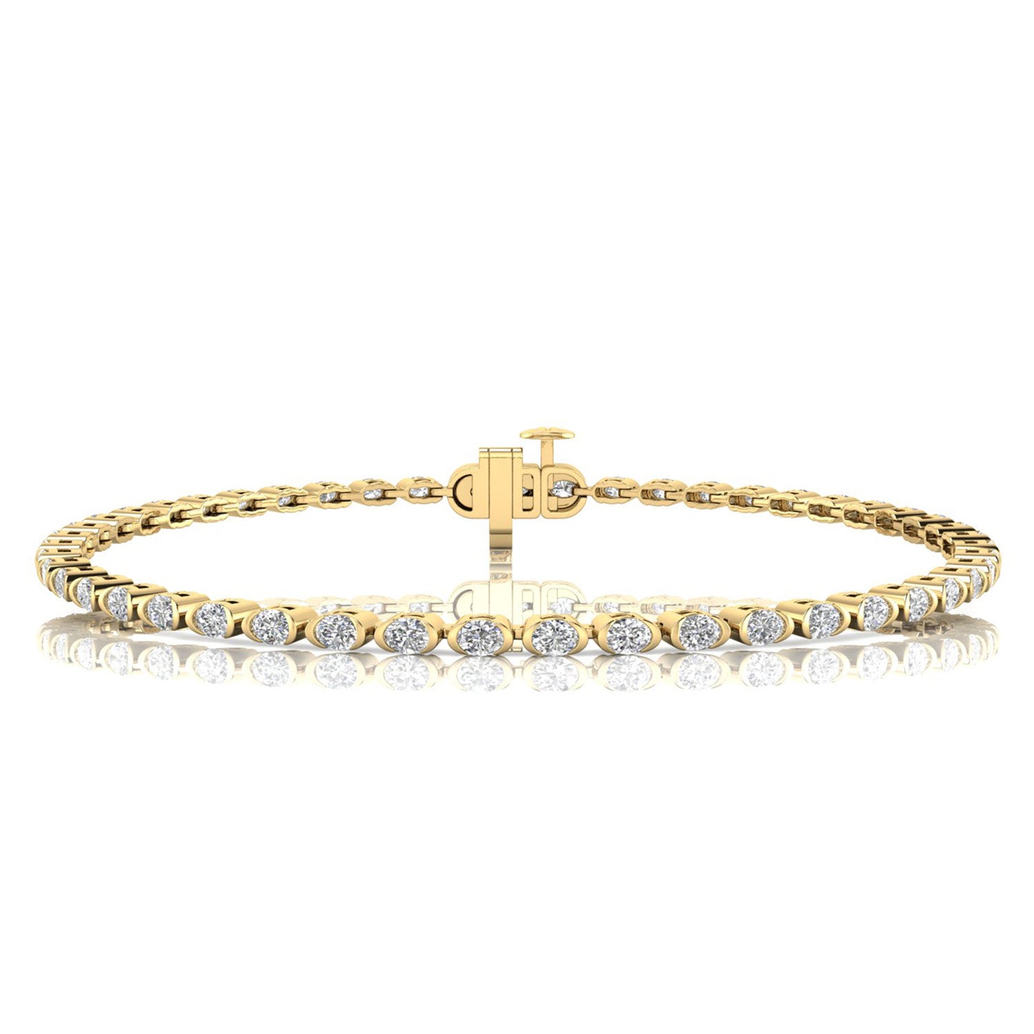 Bezel Set Oval Diamond Tennis Bracelet | 9k yellow gold | 2ct TDW