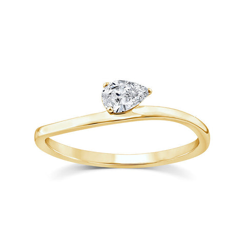 Curved Offset Pear Diamond Ring | 9k yellow gold