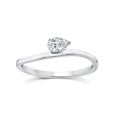 Curved Offset Pear Diamond Ring | 9k white gold