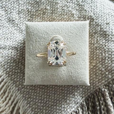 “The Georgia” | 2ct old mine cut diamond ring with peekaboo halo