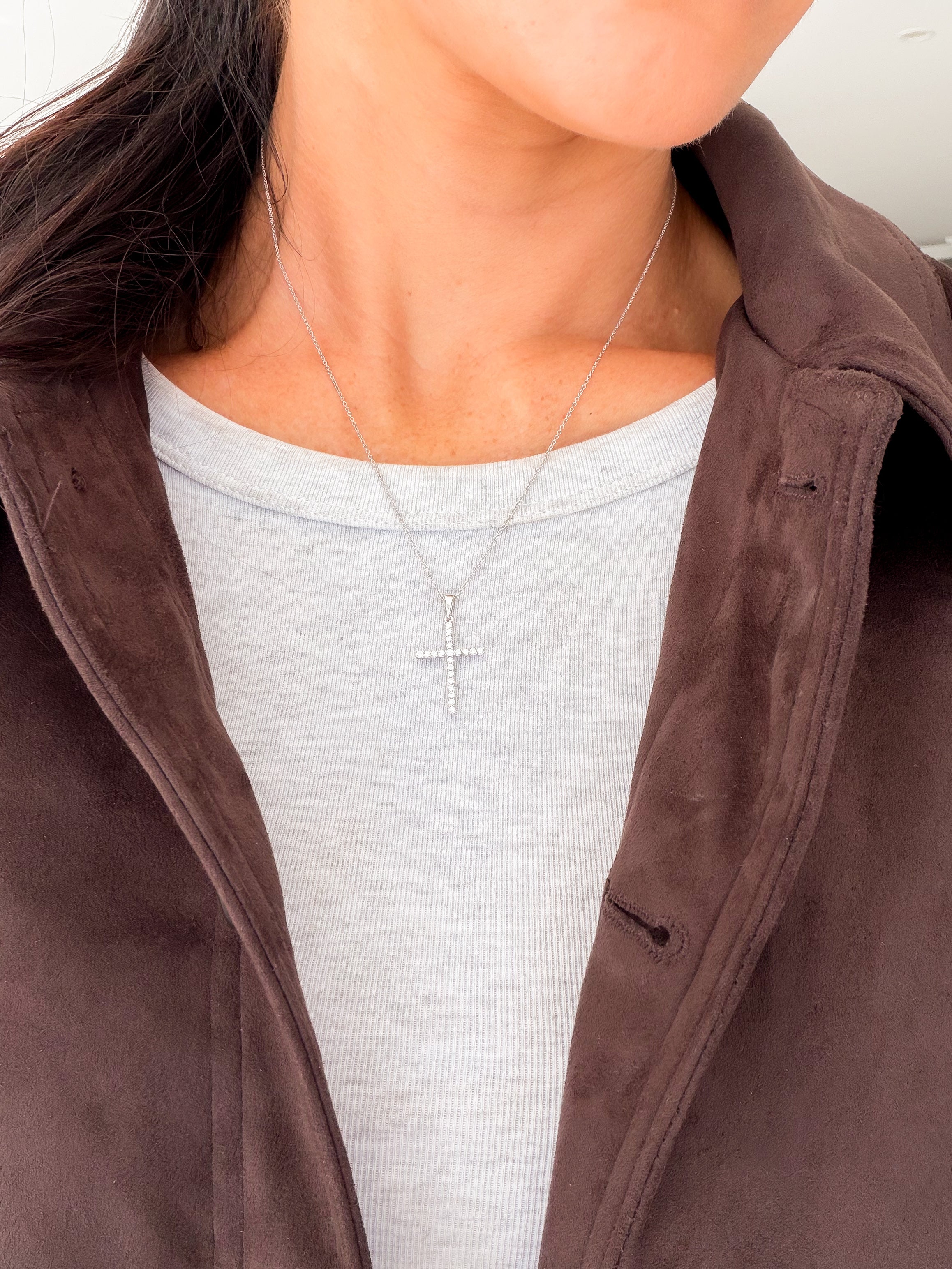 Holy Cross Diamond Necklace | 9K White Gold