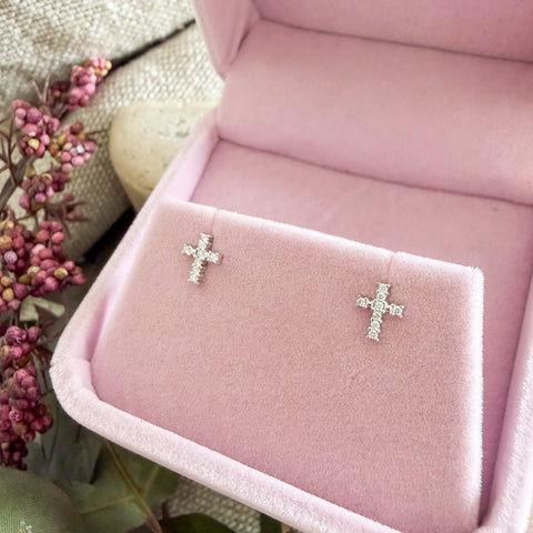Holy Cross Diamond Earrings | 9K White Gold