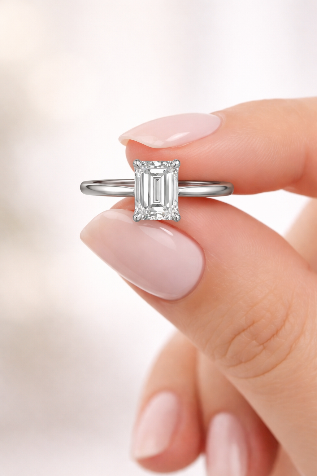 Emerald cut diamond solitaire ring