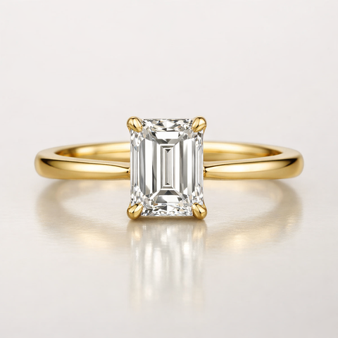 Emerald cut diamond solitaire ring