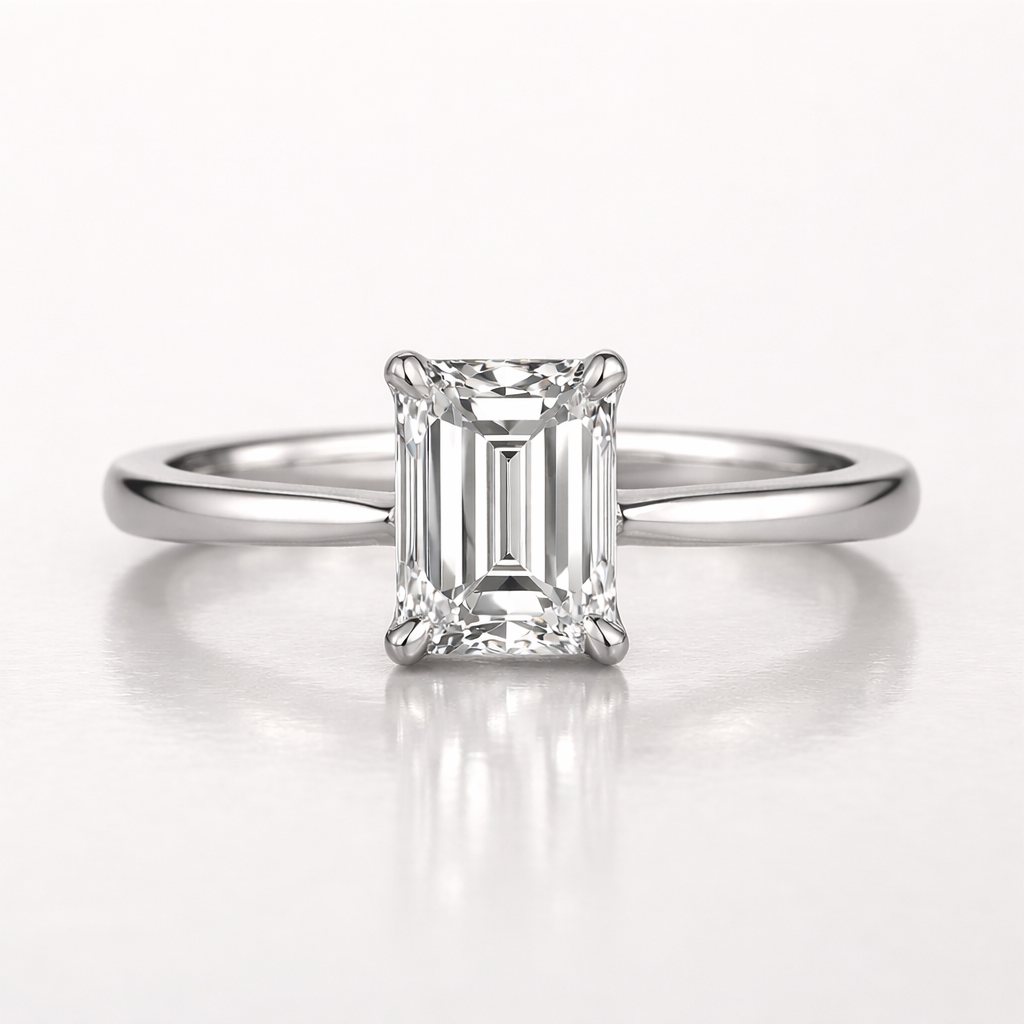 Emerald cut diamond solitaire ring