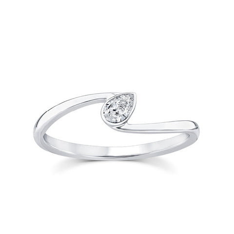 Pear diamond offset ring | 9K White Gold