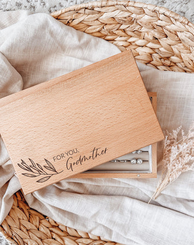 Wooden single or multilayer jewellery box - olive branch with wording